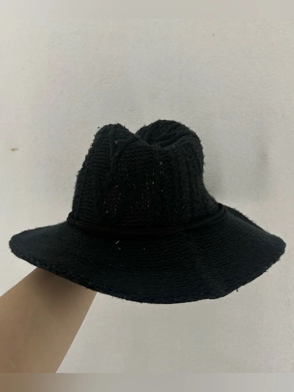 Mint by Goorin Vintage Black Open Knit Wide Brim Fedora Hat Women One Size Boho‎